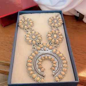 Open sky design necklace teardrop stone setting 12 inches in length